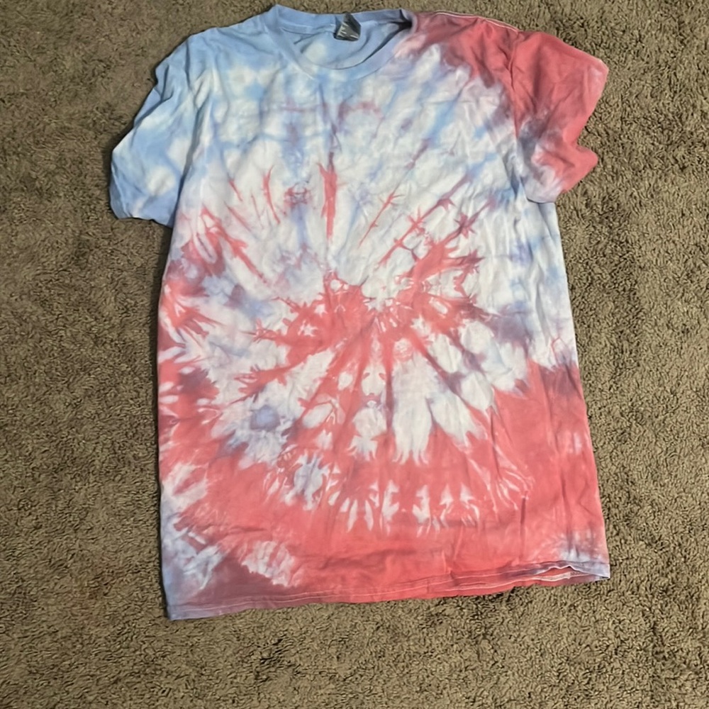 red, white, and blue tie dye shirt